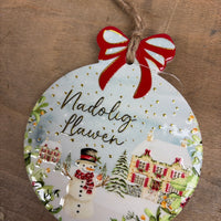Ceramic Christmas 'Nadolig Llawen' Bauble Decoration - Snowman
