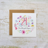 Birthday card 'Pen-blwydd Hapus 21' floral