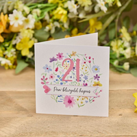 Birthday card 'Pen-blwydd Hapus 21' floral