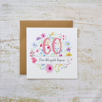 Birthday card 'Pen-blwydd Hapus 60' floral