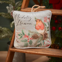 Nadolig Llawen Christmas hanging cushion - robin