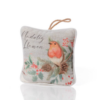 Nadolig Llawen Christmas hanging cushion - robin