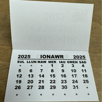 Welsh Calendar Tab 'Calendr Cymraeg 2025'