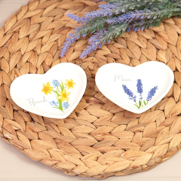 Welsh heart trinket dish - spring flowers - Mam / Ffrind