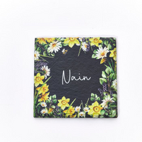 Welsh Floral Slate Coaster - Ffrind / Nain / Chwaer