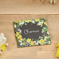 Welsh Floral Slate Coaster - Ffrind / Nain / Chwaer