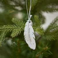 Wooden Christmas Decoration - Nadolig Llawen - White Feather