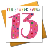 Birthday card 'Penblwydd hapus 13' Pompoms - Pink