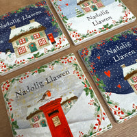 Nadolig Llawen cottage coasters - set of 4