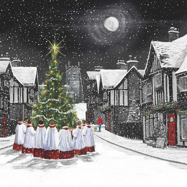 Bilingual charity Christmas cards 'Choir at Night' pack of 10