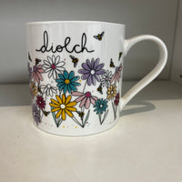 Bone China Mug - Diolch - Flowers