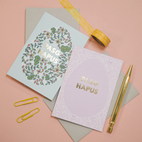Set of 4 Welsh Easter cards 'Pasg Hapus' gold foil