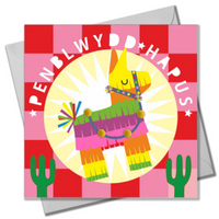 Welsh birthday card - Pinata - Happy birthday, pompoms