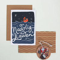 Welsh Christmas card 'Nadolig Llawen' Santa at sea