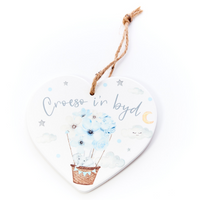 New Baby Ceramic Heart Plaque - Croeso i'r byd - pink or blue