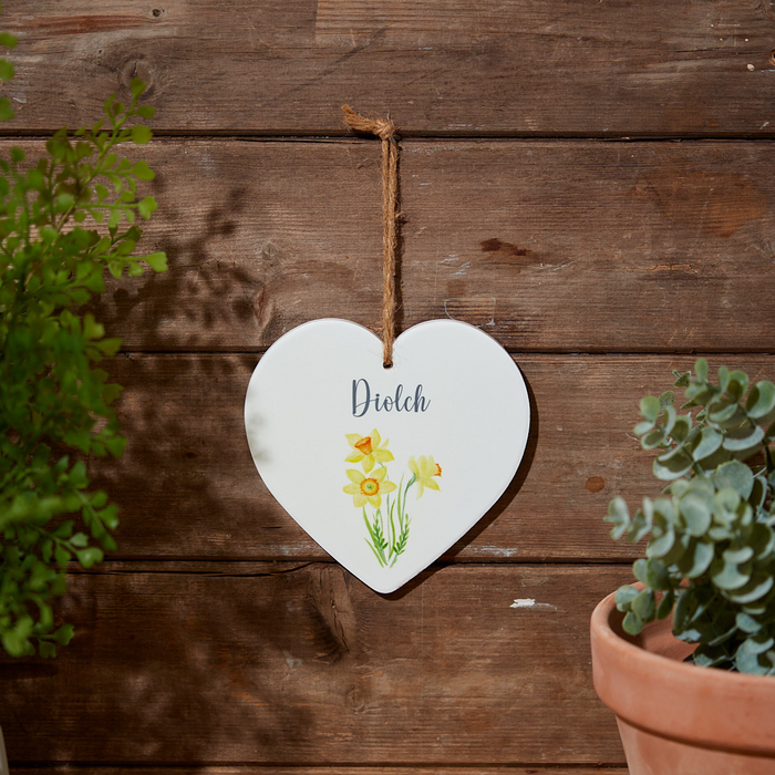 Ceramic Heart Plaque - Daffodil - Cartref or Diolch