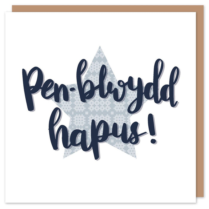Birthday card 'Pen-blwydd Hapus' Welsh Tapestry & Star