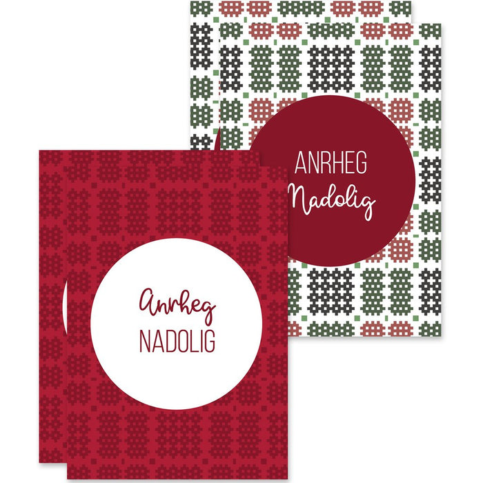 Christmas mini cards 'Anrheg Nadolig' pack of 4 - Welsh Tapestry - Red