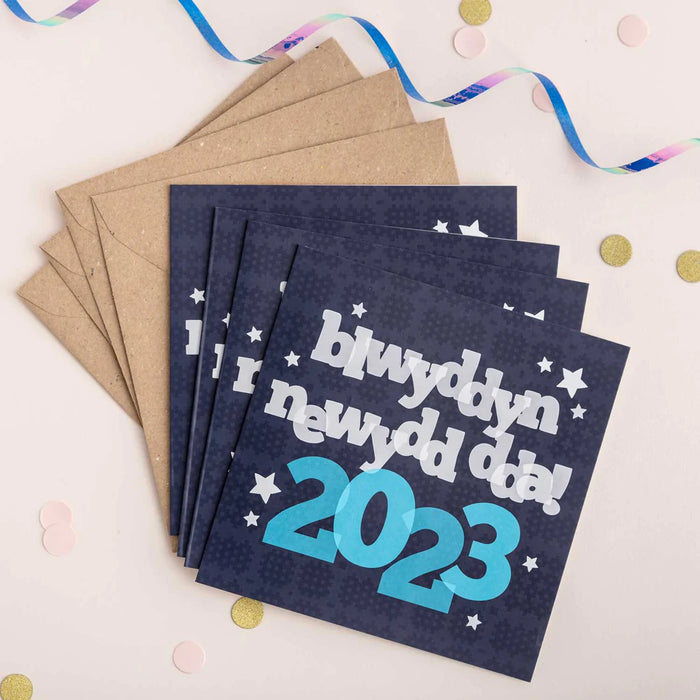 Happy New Year Card Set of 4 - Blwyddyn Newydd Dda! 2023