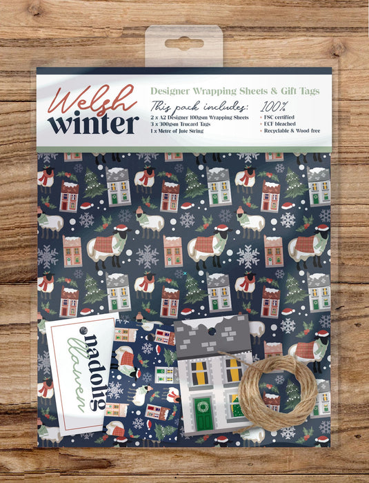 Christmas wrapping paper & tags - Welsh Winter