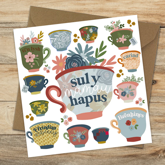 Mother's day card 'Sul y Mamau Hapus' teacups