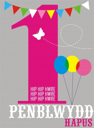 Birthday card 'Penblwydd Hapus 1' pink
