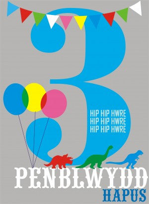 Birthday card 'Penblwydd Hapus 3' blue