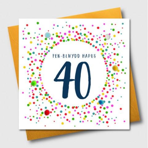 Birthday card - Pen-Blwydd Hapus 40 - Pompoms