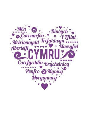 Wales card 'Cymru' heart - purple