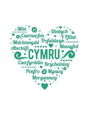 Wales card 'Cymru' heart - green