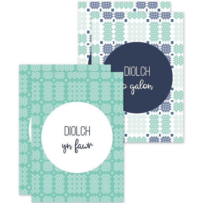 Thank you mini cards 'Diolch yn fawr/Diolch o galon' pack of 4 - Welsh Tapestry - Blue
