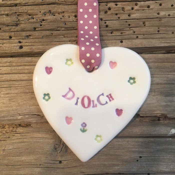 Hand-made Ceramic Heart - Diolch