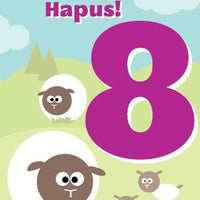 Birthday card 'Penblwydd Hapus 8' sheep