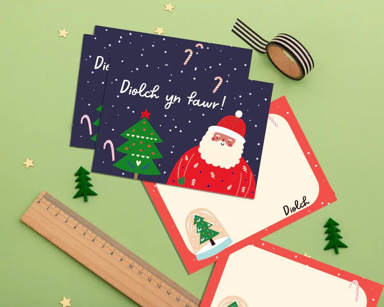 Christmas thank you postcards 'Diolch yn Fawr!' pack of 6 - Siôn Corn