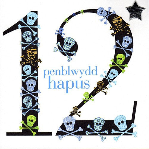 Birthday card 'Penblwydd Hapus 12' blue