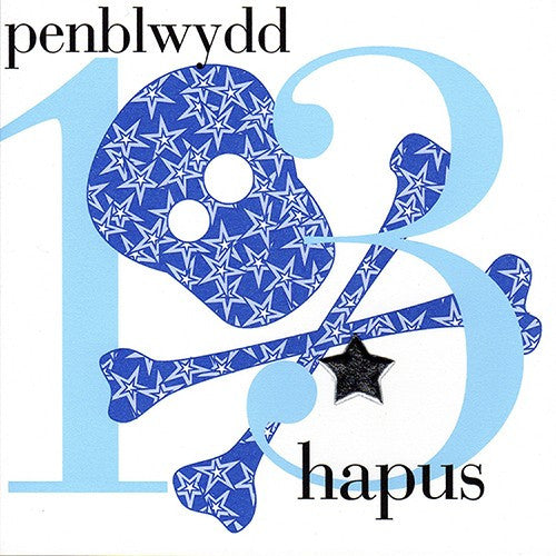 Birthday card 'Penblwydd Hapus 13' blue
