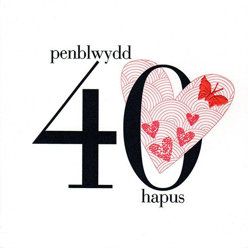 Birthday card 'Penblwydd Hapus 40' pink