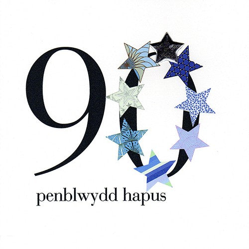 Birthday card 'Penblwydd Hapus 90' blue