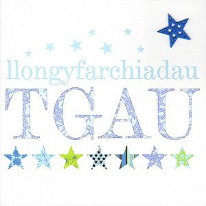 Congratulations card 'Llongyfarchiadau TGAU' GCSE blue