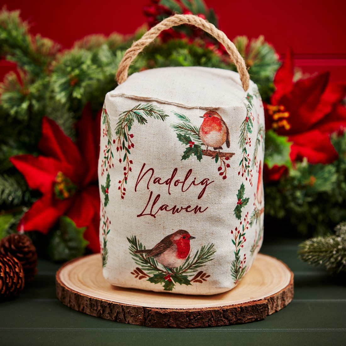 Nadolig Llawen Christmas Robins Doorstop