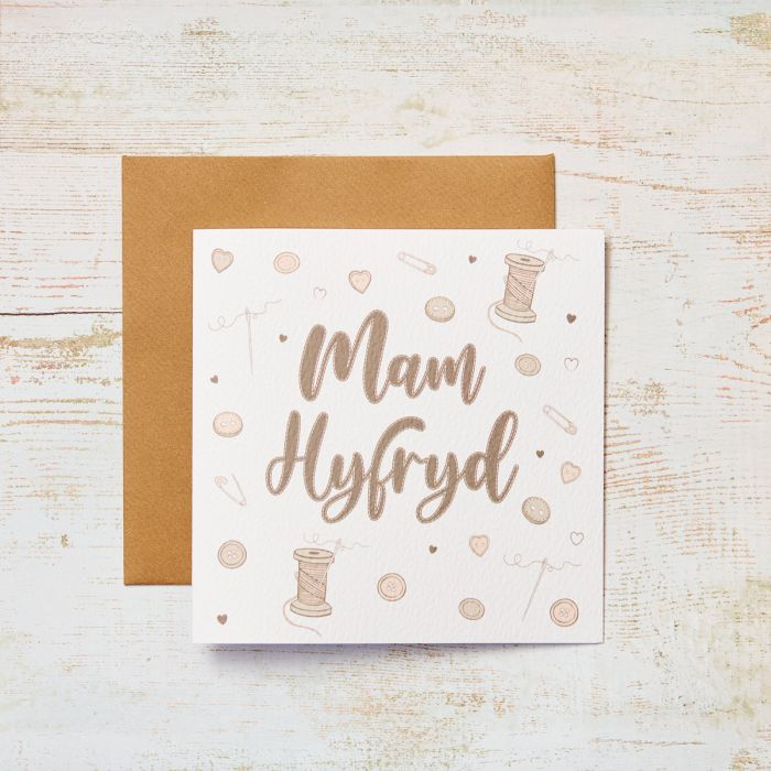 Mother's day card 'Mam Hyfryd' lovely mum - buttons