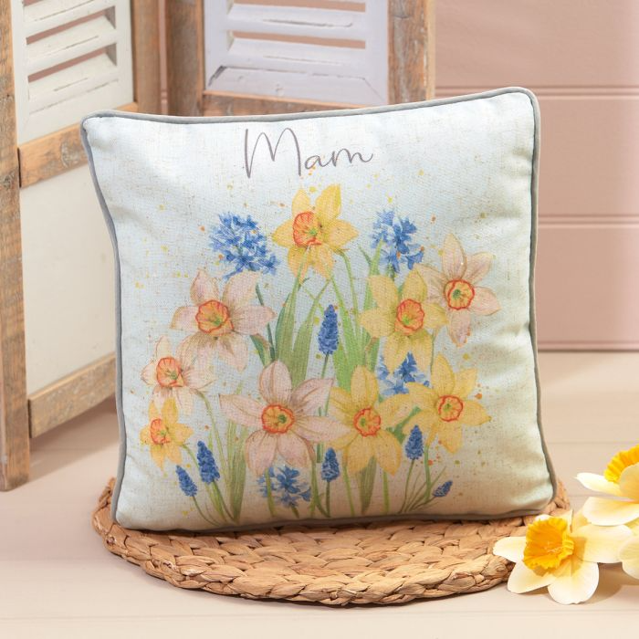 Welsh Mum 'Mam' Daffodil & Hyacinth Cushion