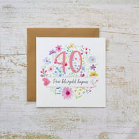 Birthday card 'Pen-blwydd Hapus 40' floral