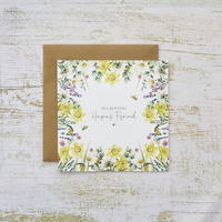 Birthday card 'Pen-blwydd Hapus Ffrind' floral