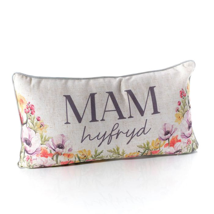 Welsh Mum 'Mam Hyfryd' Floral Cushion
