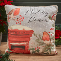 Nadolig Llawen Christmas cushion - robins & post box - large