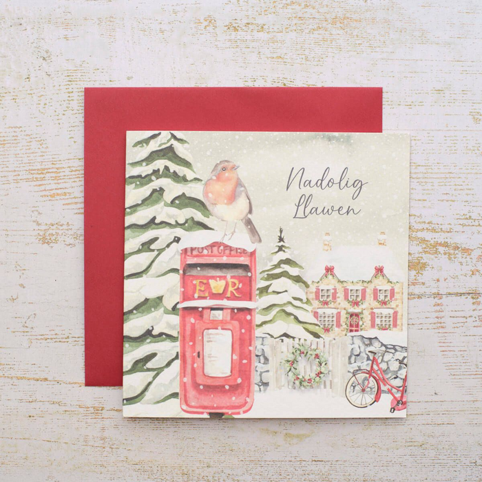 Welsh Christmas card 'Nadolig Llawen' postbox
