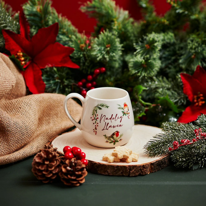 Christmas Mug - Nadolig Llawen - Robins & Holly