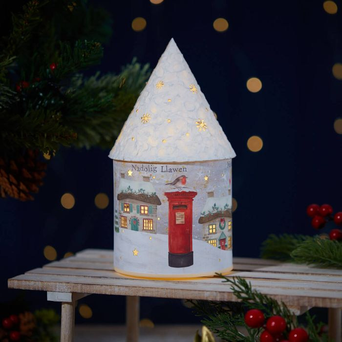 Nadolig Llawen LED cottage lantern
