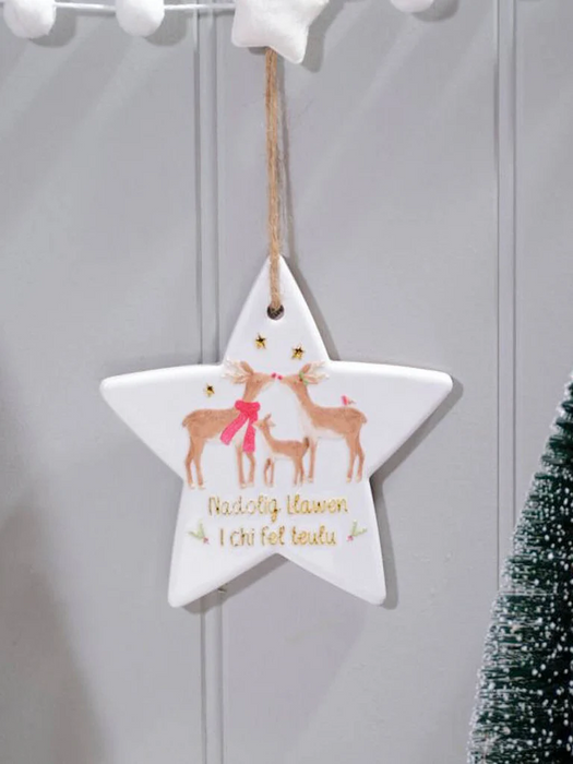 Welsh Christmas Star Hanger - Nadolig Llawen i Chi fel Teulu - Winter Wonderland
